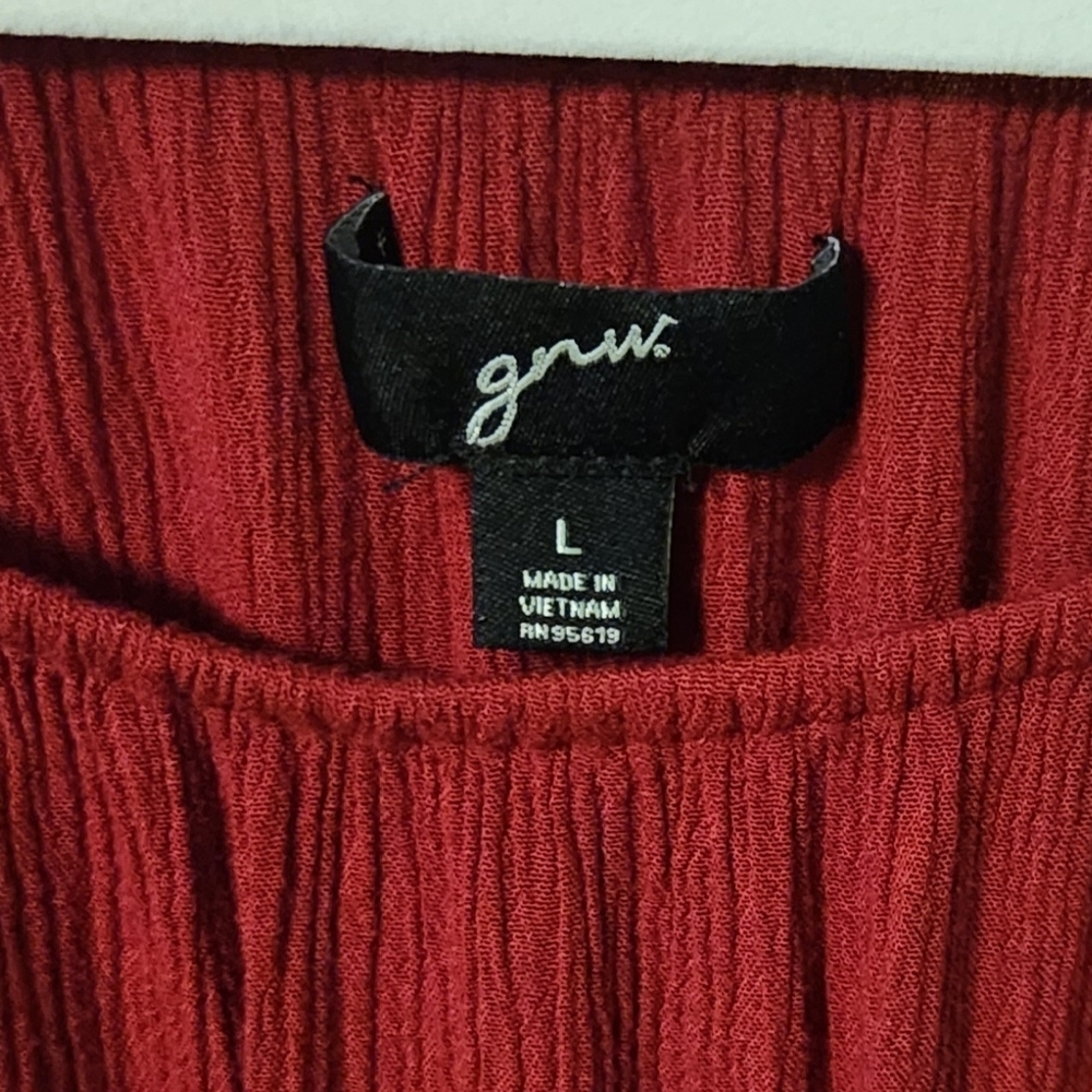 GNW Romantic Flowy Red/Fuschia Hippie 3/4 Flare-Sleeve Top Sz Large - Picture 2 of 7